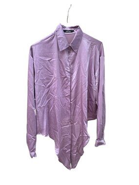 Motel Rocks Purple Satin Tie Hem Blouse - Women's Large